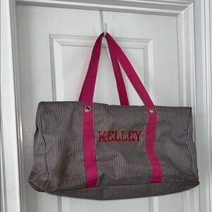 Thirty-One Black and Pink Striped Tote